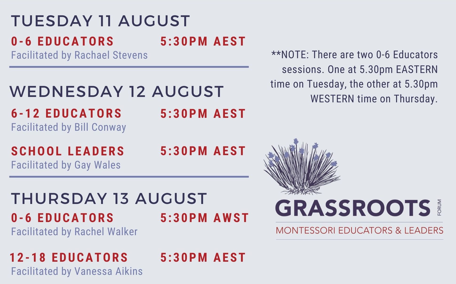 Grassroots forum schedule