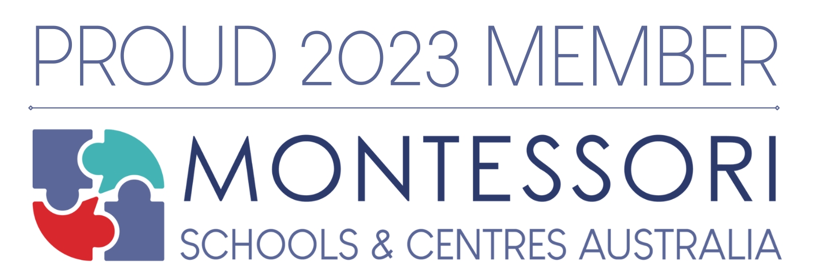 proud 2023 member. Montessori schools & centres Australia and logo