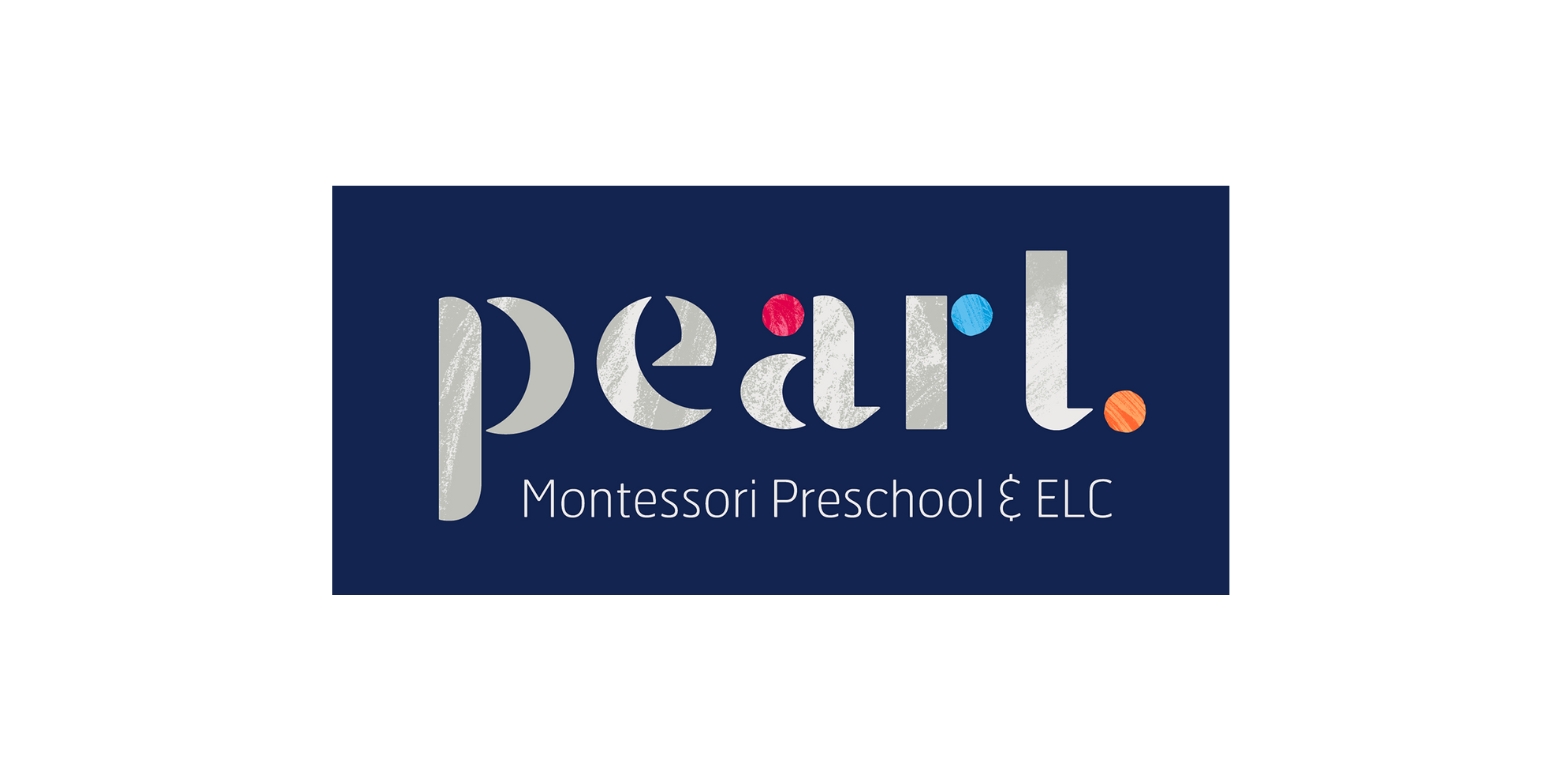 pearl montessori preschool logo on a blue background