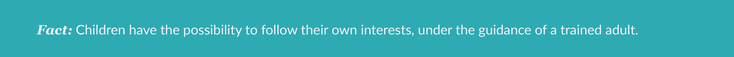 Fact:
Children have the possibility to follow their own interests, under the guidance of a trained adult.
